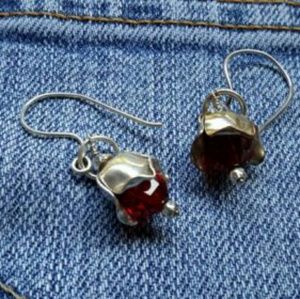 Sterling Silver Red Glass Crystal Earrings